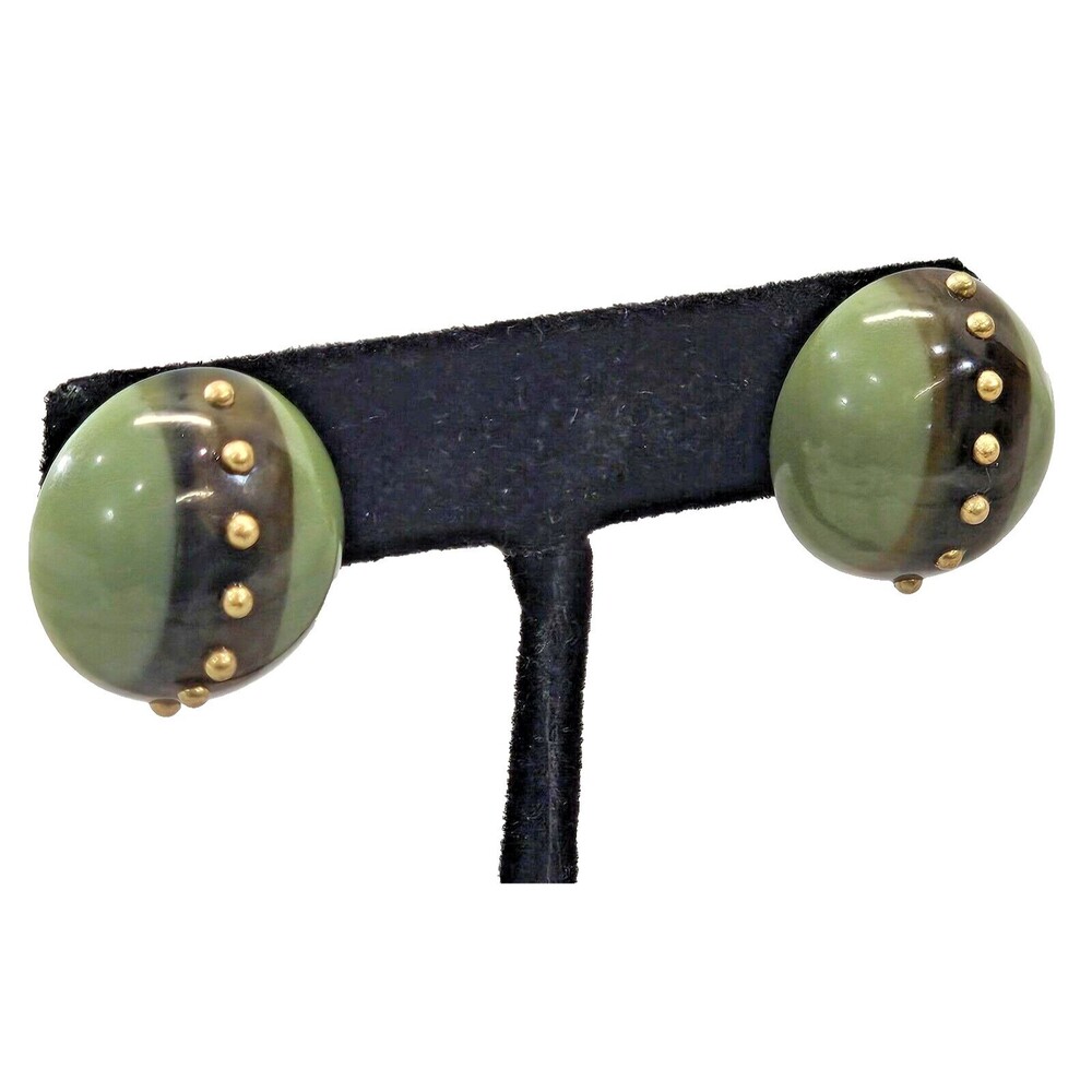 India Hicks Camo Button‎ Earrings 1" Green Statement Goldtone Earrings Jewelry
